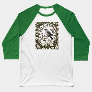 Mississippi Mockingbird And Magnolia Flowers 2 Baseball T-Shirt